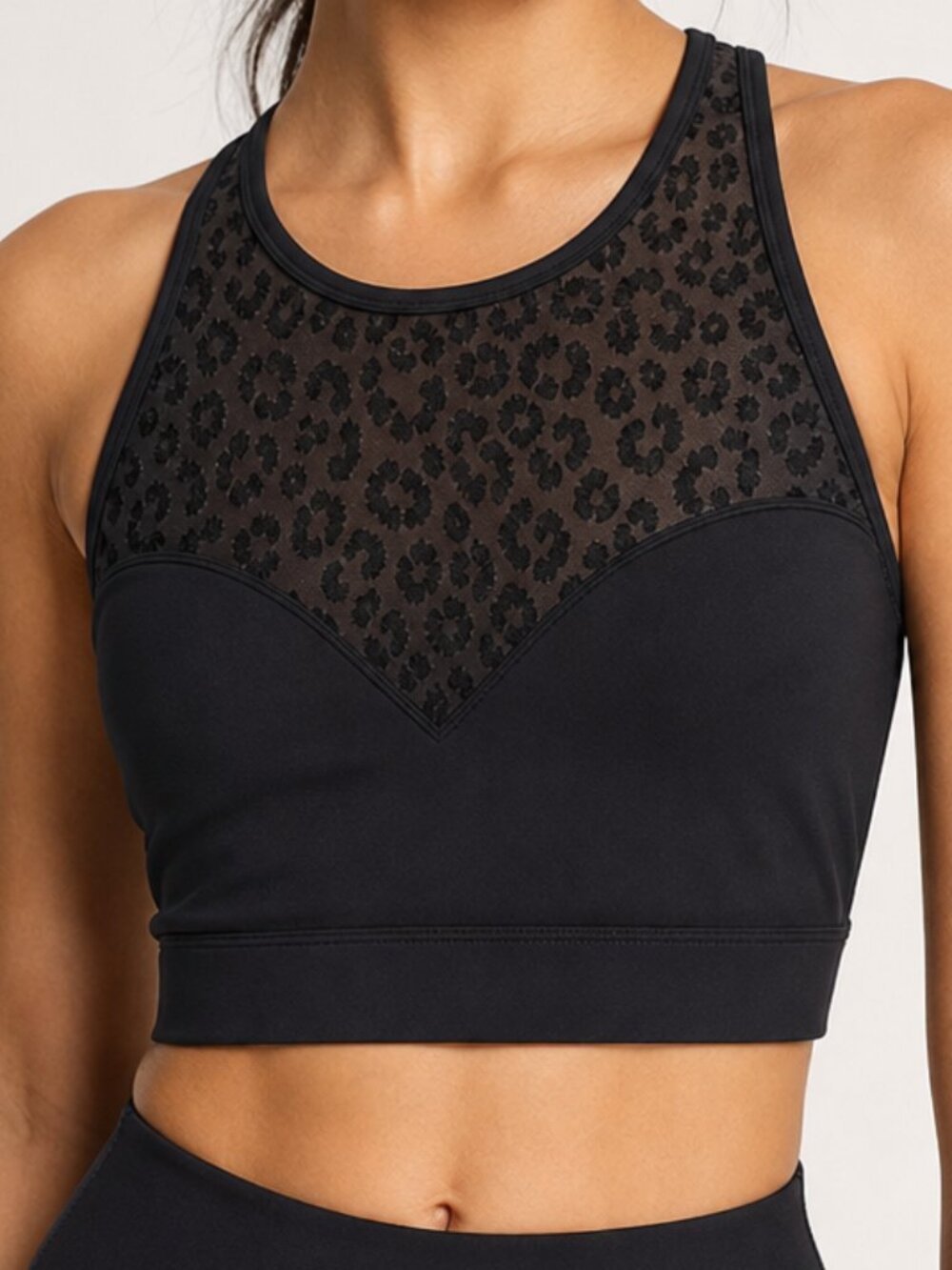 Kate Spade Black Flocked Leopard Print High Neck Racerback Sports Bra Small